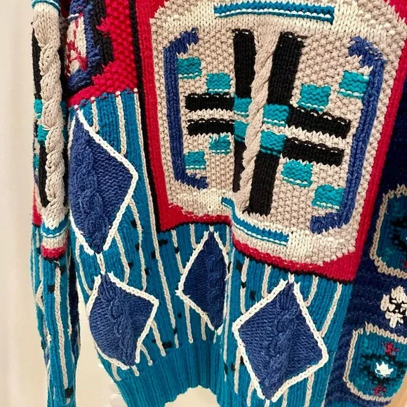 Vintage Southwestern Chunky Textured Abstract Geo Patterned Crewneck Sweater - Picture 5 of 6